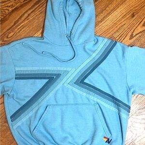 Aviator Nation Hoodie Sweatshirt Size XS Light Blue Teal 5- Chevron Stripe